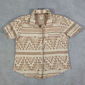 Faherty Polo Button Up Sweater‎ Womens M Brown Aztec Print Short Sleeve
